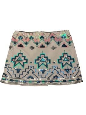 Express Sequin Aztec Pattern Mini Skirt - Cream
